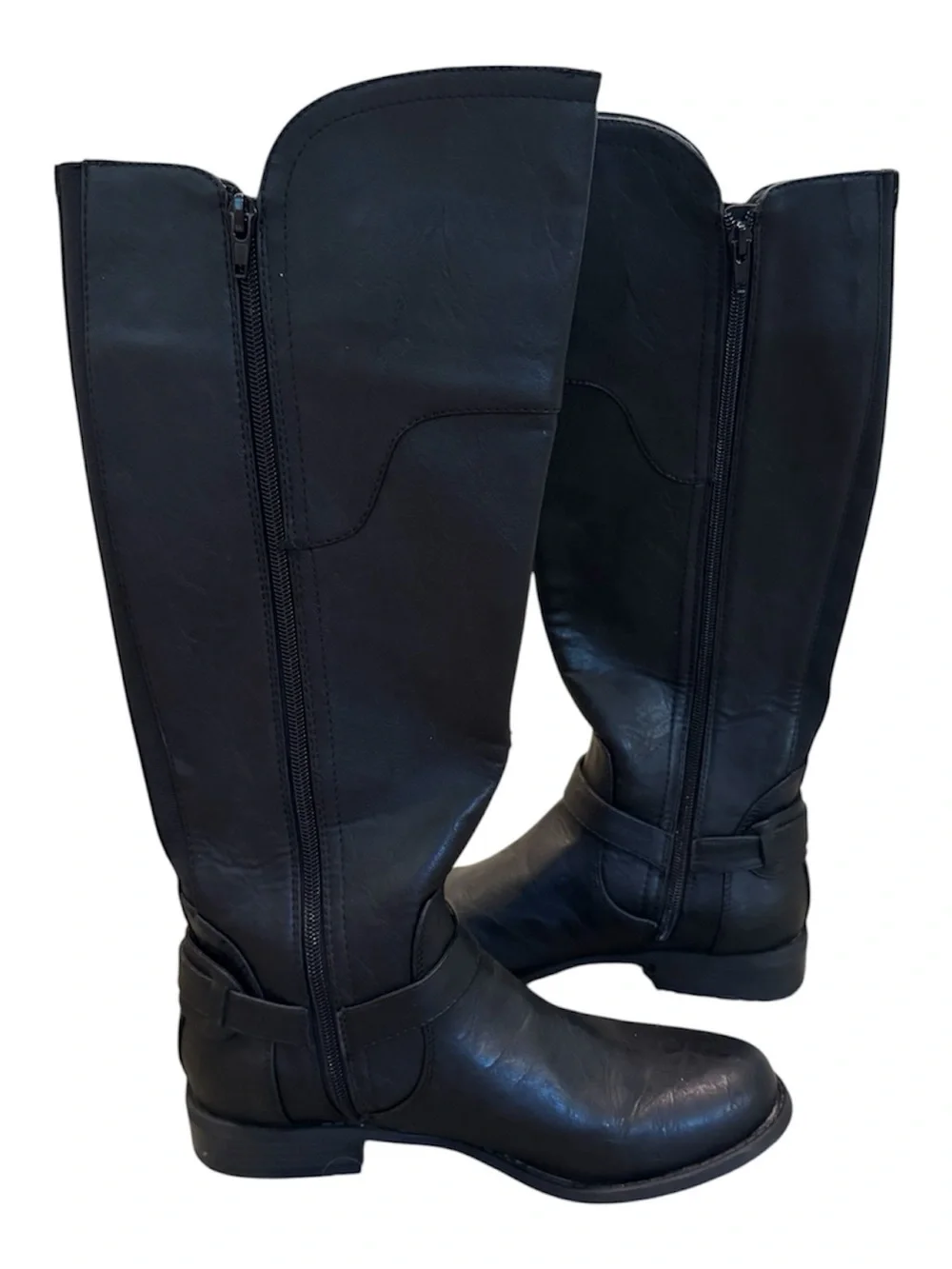 G by Guess Black Faux Leather Riding Boot Womens 10M Knee High Side Zip